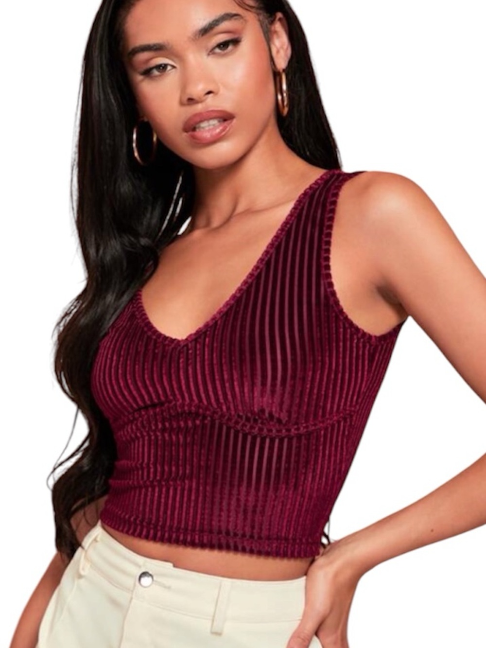 5/25$ ✨ Burgundy Velvet Cropped Tank Top ♥️